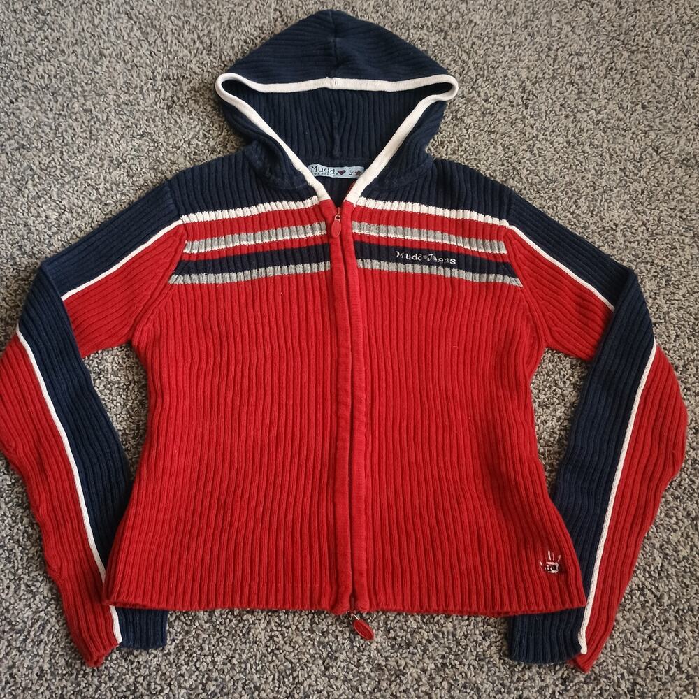 Mudd Jeans Vintage Y2K 2000s Ribbed Full Zip Sweater Hoodie Cute Preppy Mall XL